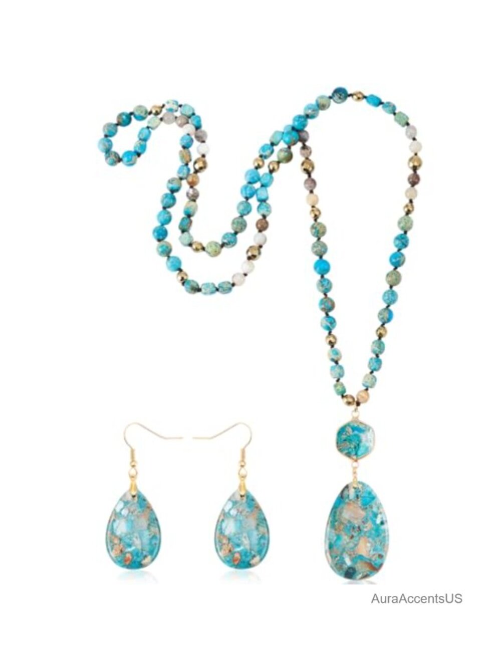 Turquoise Jewelry Set Necklace & Earrings Boho Handmade Natural Gemstones